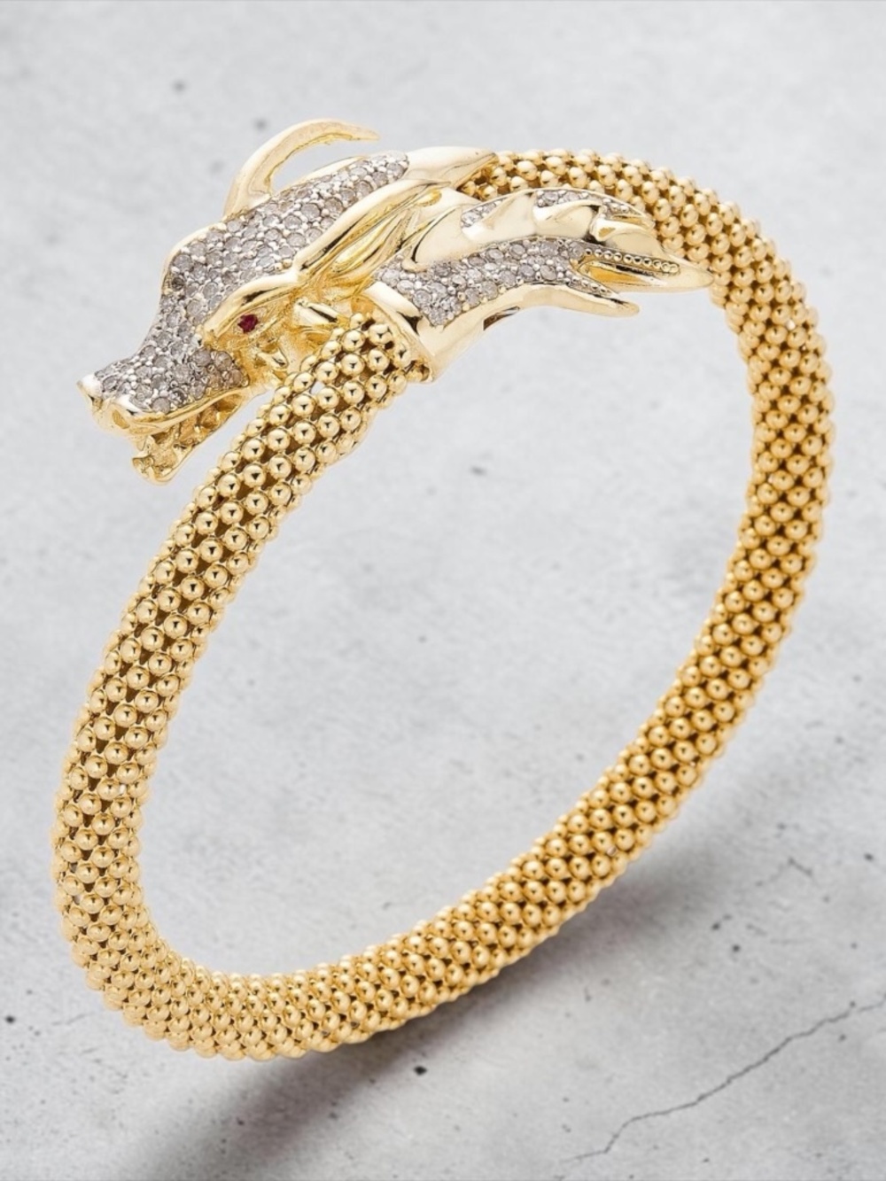 Gold and Diamond Dragon Head Bypass BraceletComes with Box